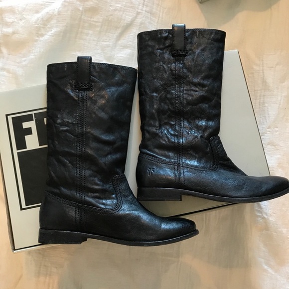 Frye Anna Mid Pull On Cute Leather Knee High Boots - Picture 6 of 11
